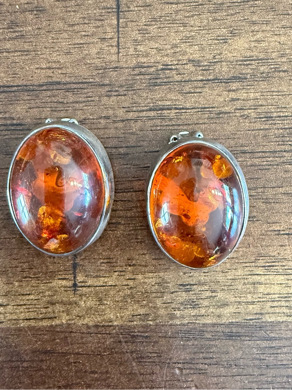 Amber Oval Sterling Clip-On Earrings - Rich Honey Orange